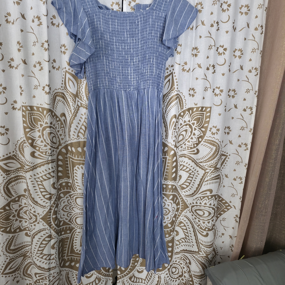 Elegant Blue Striped Dress
